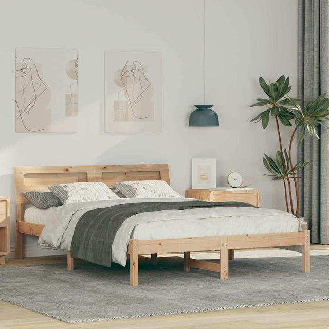 Vidaxl bedframe met hoofdeinde bruin 135 x 190 cm massief grenenhout