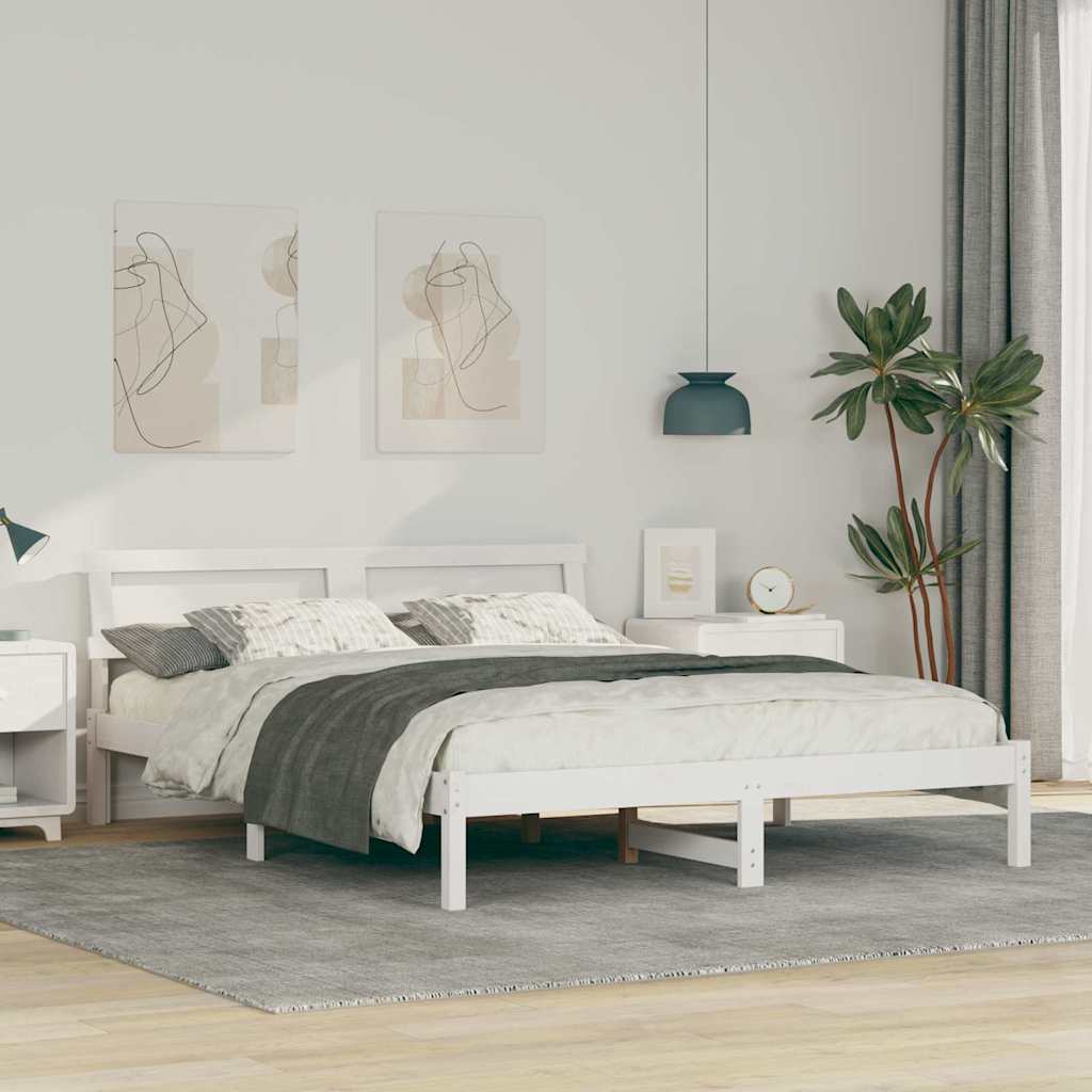 Vidaxl bedframe met hoofdeinde wit 150 x 200 cm massief grenenhout