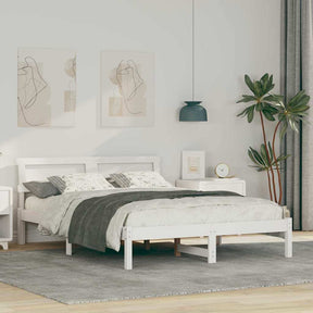 Vidaxl bedframe met hoofdeinde wit 135 x 190 cm massief grenenhout