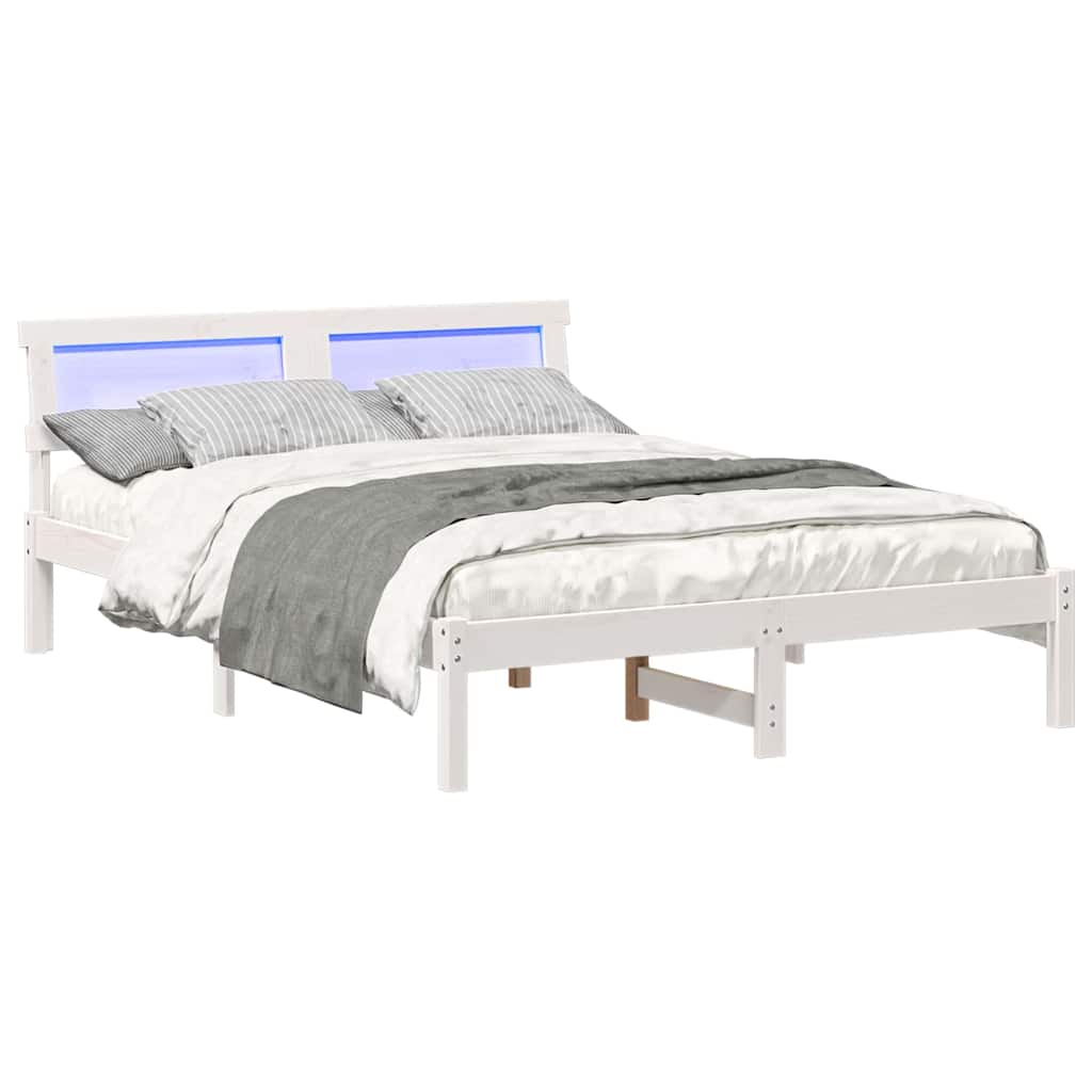 Vidaxl bedframe met hoofdeinde wit 135 x 190 cm massief grenenhout