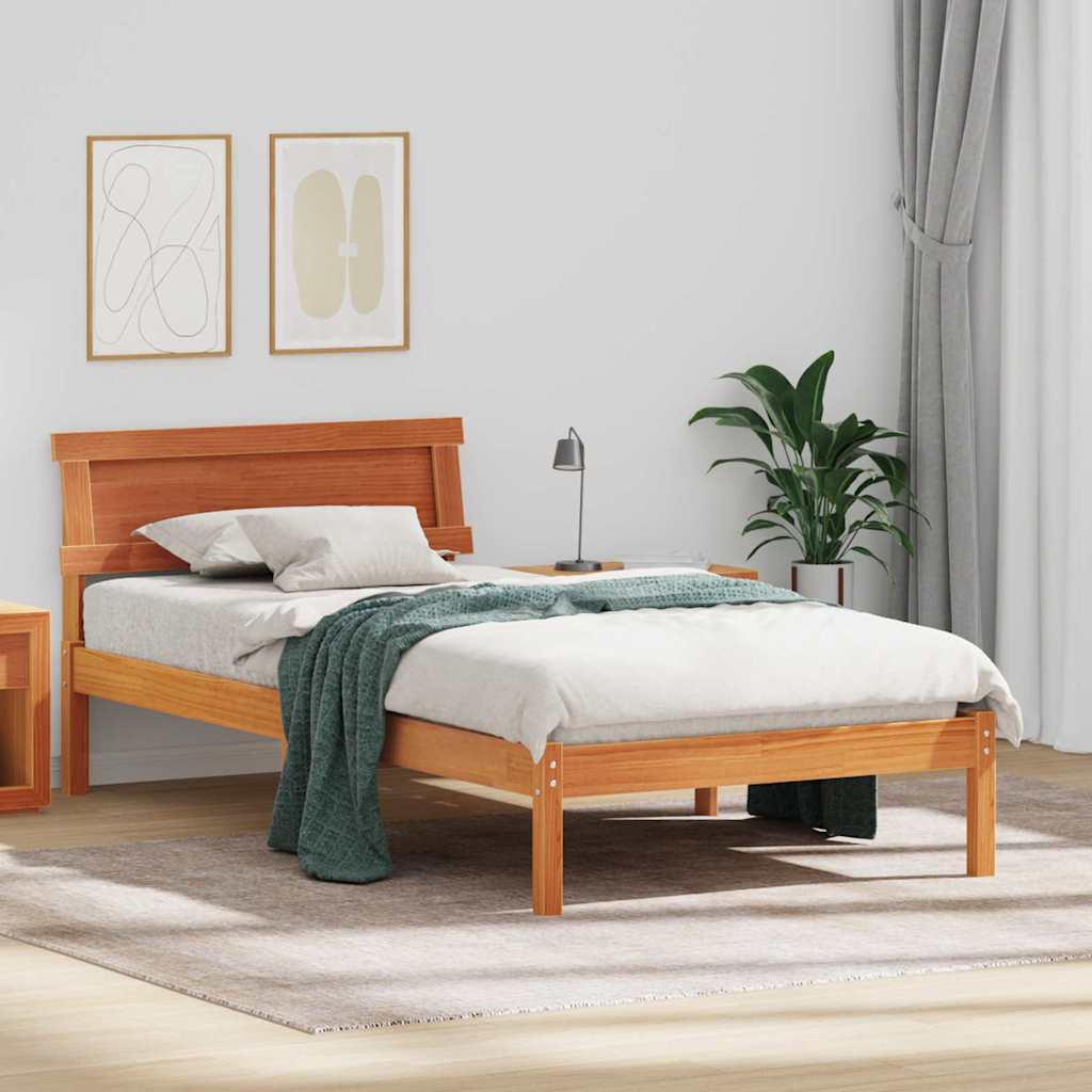 Vidaxl bedframe met hoofdeinde wasbruin 90 x 190 cm massief grenenhout