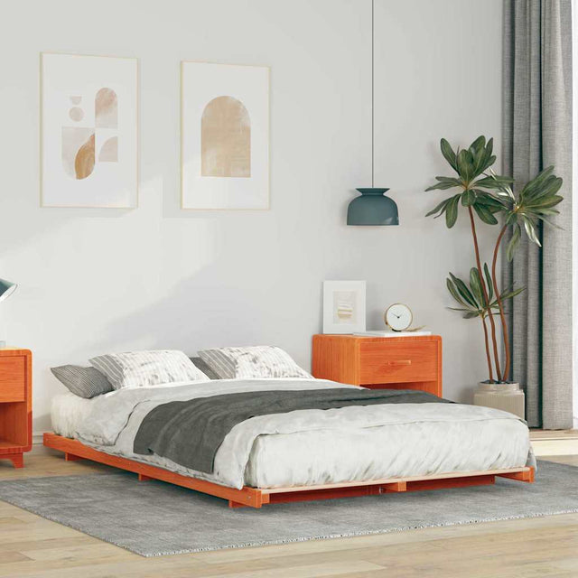 Vidaxl bedframe wasbruin 135 x 190 cm massief grenenhout