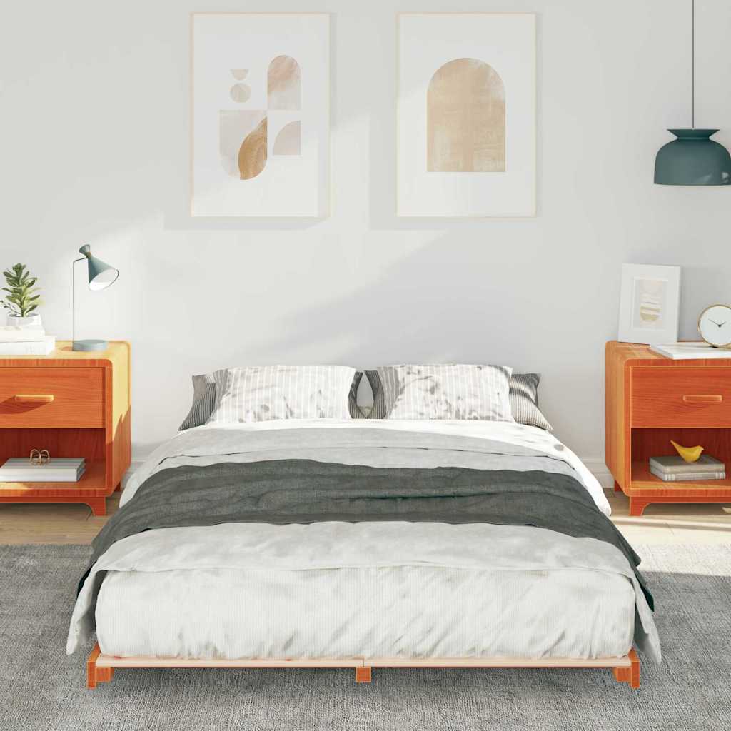 Vidaxl bedframe wasbruin 135 x 190 cm massief grenenhout