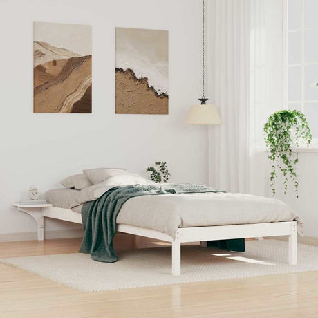 Vidaxl bedframe met zijtafels wit 90 x 210 cm massief grenenhout