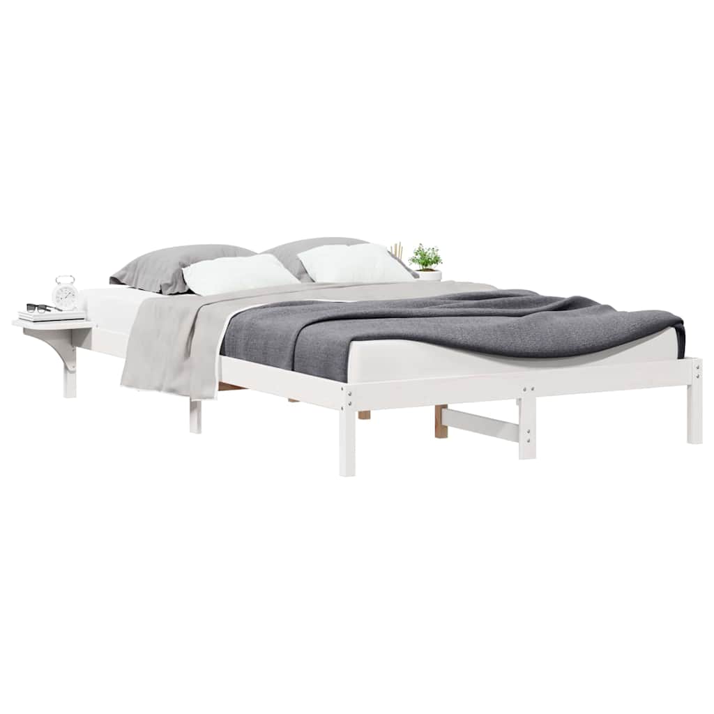 Vidaxl bedframe met zijtafels wit 160 x 220 cm massief grenenhout