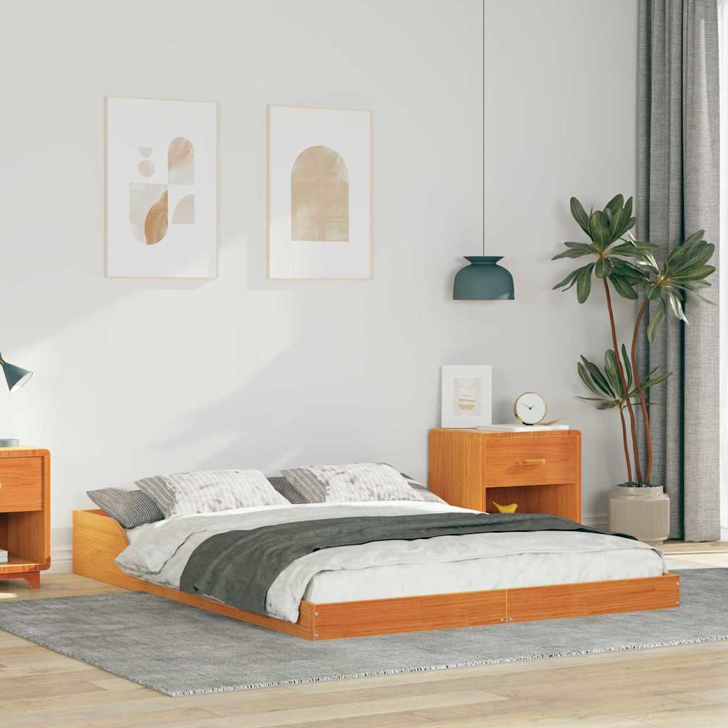 Vidaxl bedframe wasbruin 135 x 190 cm massief grenenhout