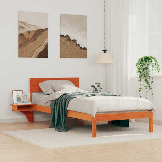 Vidaxl bedframe met hoofdeinde wasbruin 90 x 190 cm massief grenenhout