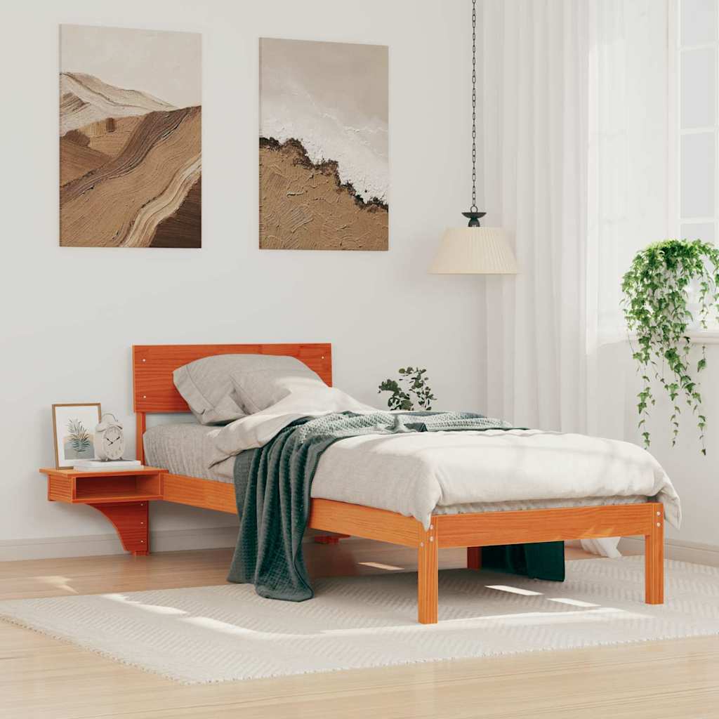 Vidaxl bedframe met hoofdeinde wasbruin 75 x 190 cm massief grenenhout