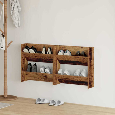 Vidaxl schoenenkast 2 pcs oudhout 60 x 18 x 60 cm bewerkt hout