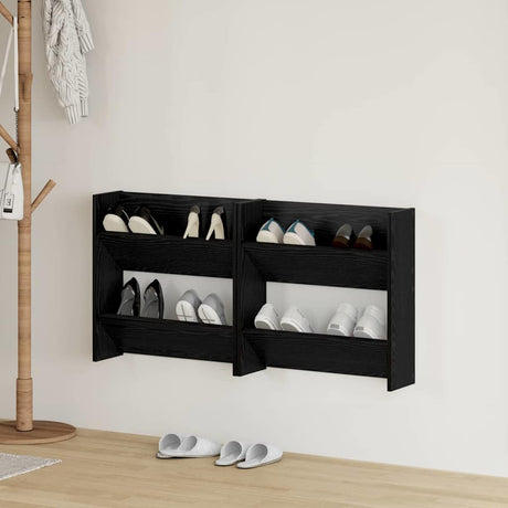 Vidaxl schoenenkast 2 pcs zwart eiken 60 x 18 x 60 cm bewerkt hout