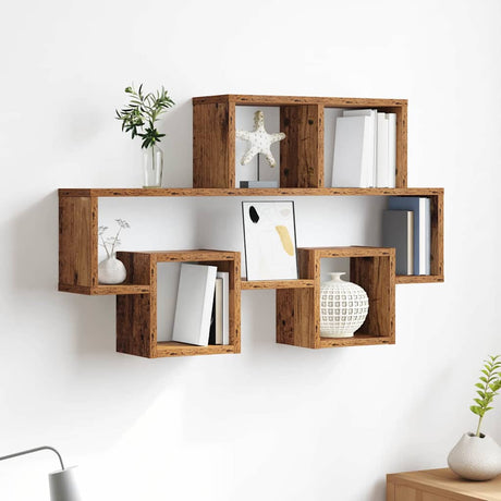 Vidaxl wandplank muurmontage oud hout 82 x 15 x 51 cm bewerkt hout