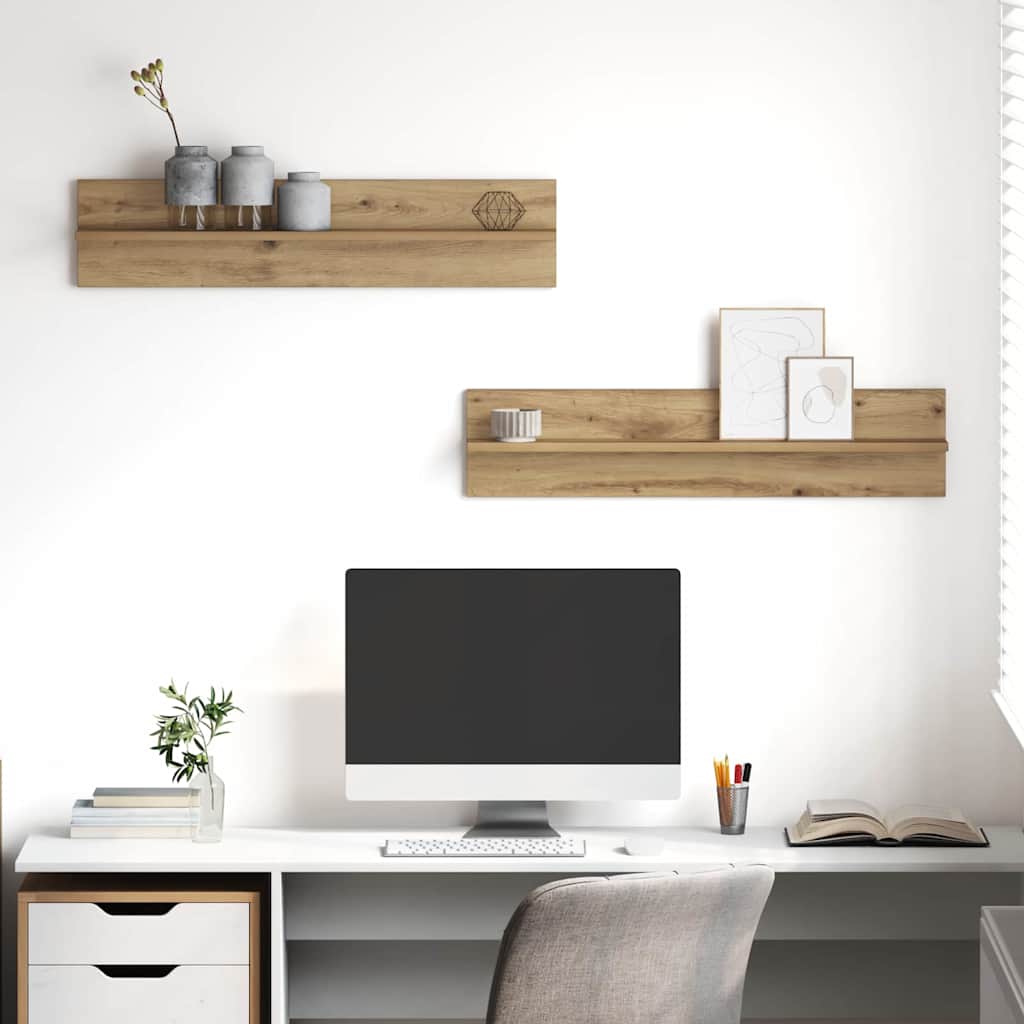 Vidaxl wandplank 2 st artisan eiken 80 x 11,5 x 18 cm bewerkt hout