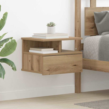 Vidaxl vliegend nachtkastje artisan eiken 40 x 31 x 28 cm bewerkt hout