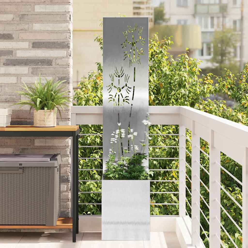 Vidaxl tuin privacy screen bloemen zilver 32 x 140 cm roestvrij staal