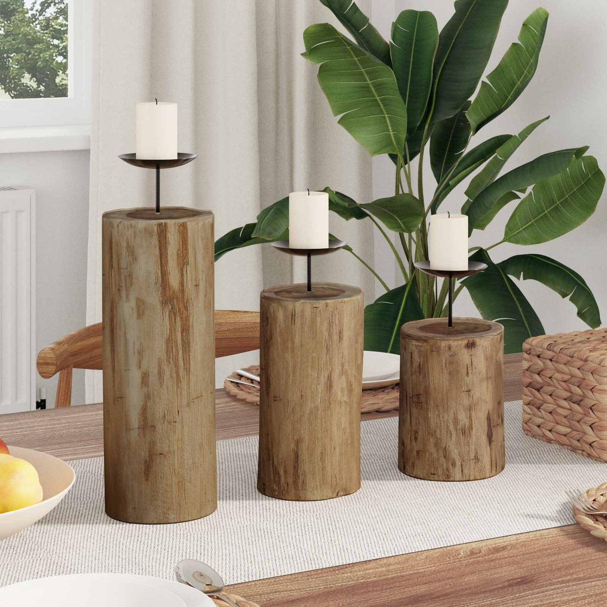 Vidaxl kaarsenhouder 3 pcs naturel massief teakhout