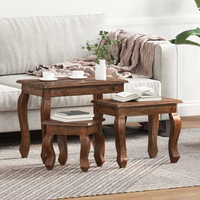 Vidaxl nesttafel 3 st bruin massief mahoniehout