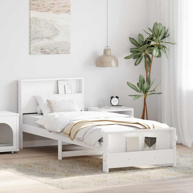 Vidaxl bedframe met plank wit 90 x 190 cm massief grenenhout