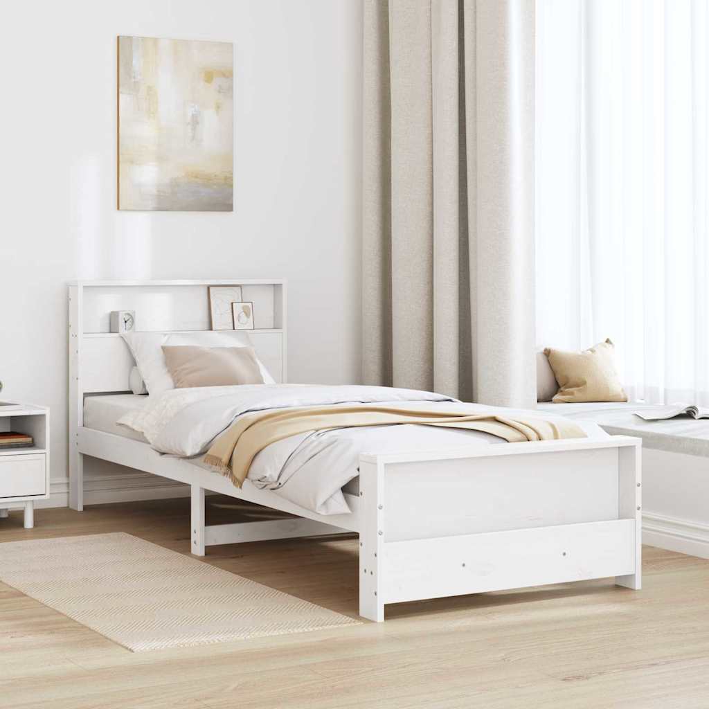 Vidaxl bedframe met plank wit 75 x 190 cm massief grenenhout