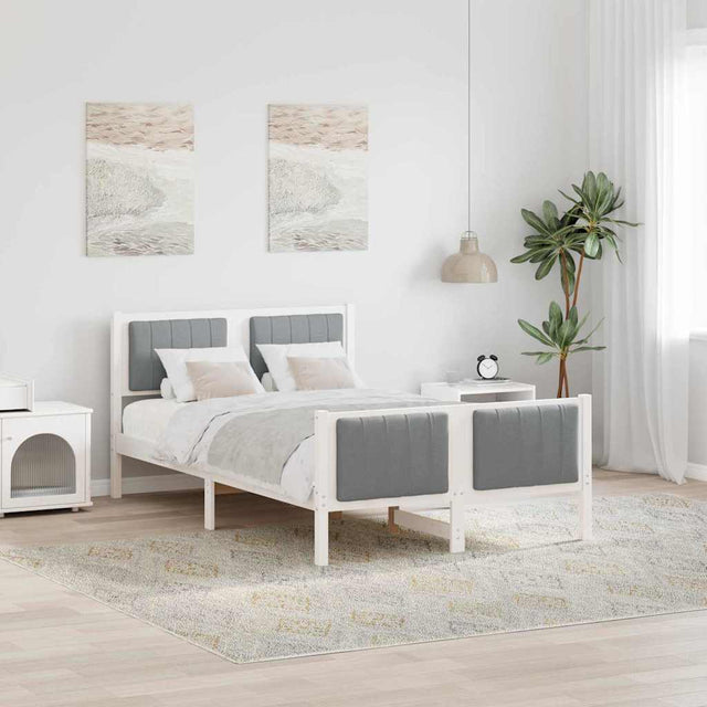 Vidaxl bedframe wit en lichtgrijs 120 x 190 cm massief grenenhout