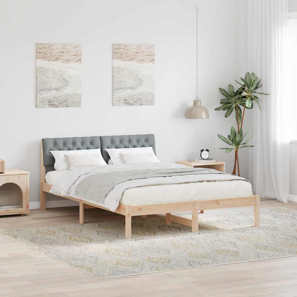 Vidaxl bedframe bruin en lichtgrijs 135 x 190 cm massief grenenhout
