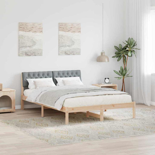 Vidaxl bedframe bruin en lichtgrijs 135 x 190 cm massief grenenhout