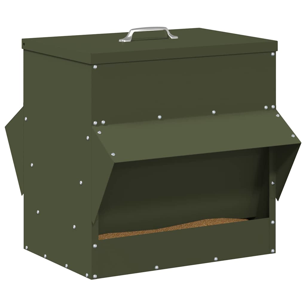 Vidaxl kip voerbak olijf groen 40,5 x 45 x 41 cm koudgewalst staal