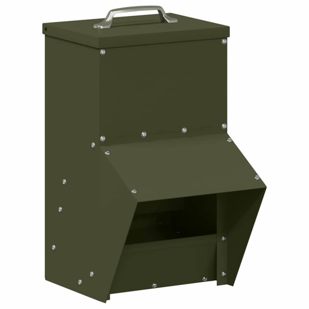 Vidaxl kip voerbak olijf groen 20 x 25 x35 cm koudgewalst staal
