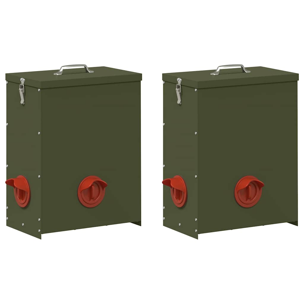 Vidaxl kip voerbak 2 pcs olijf groen 32,5 x 20,5 x 43 cm