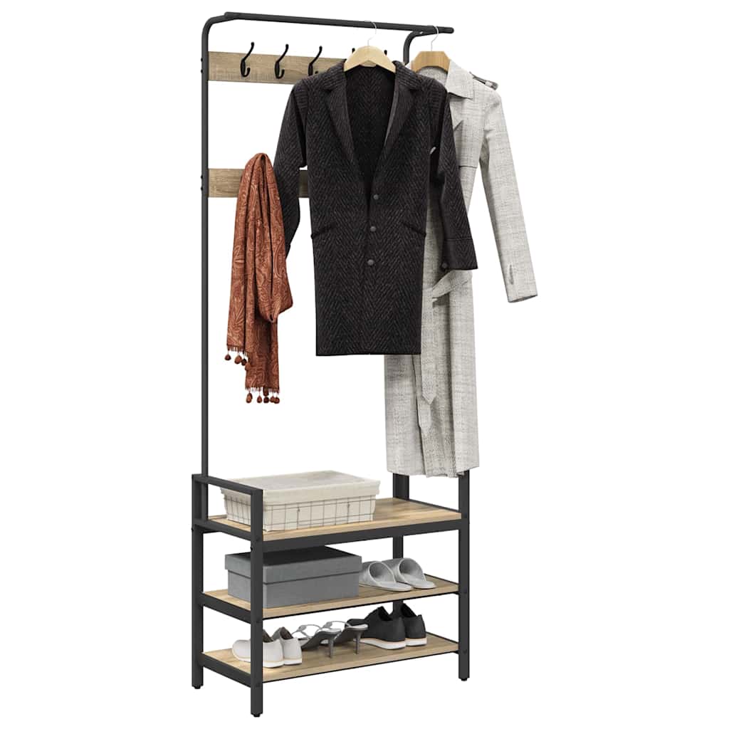 Vidaxl kapstok met plank sonoma eiken 75 x 34 x 184 cm bewerkt hout