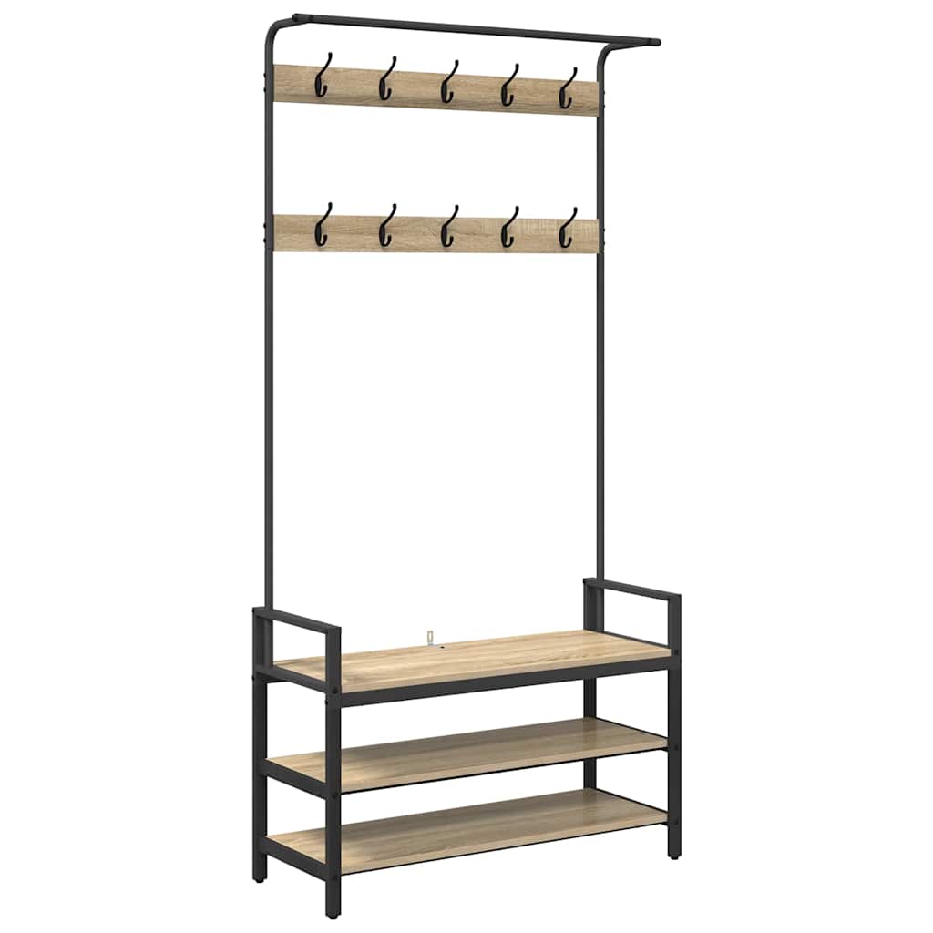 Vidaxl kapstok met plank sonoma eiken 95 x 34 x 184 cm bewerkt hout