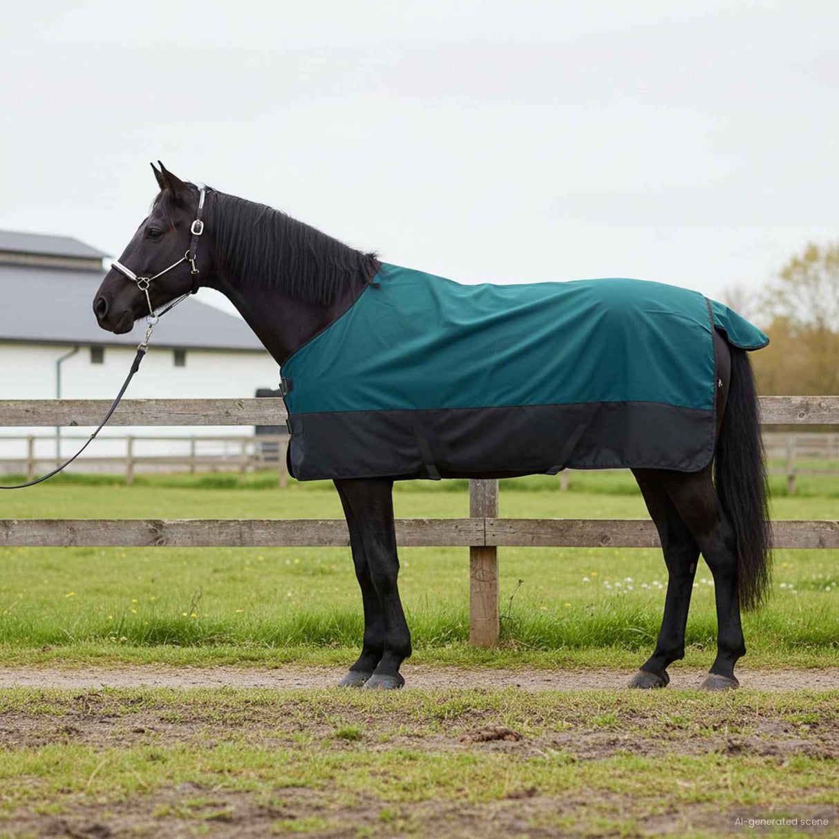 Vidaxl paardendeken donkergroen en zwart 95 cm polyester