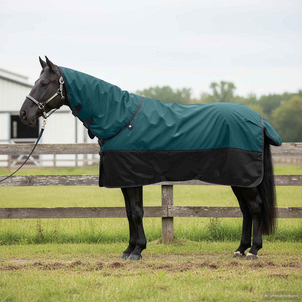 Vidaxl paardendeken donkergroen en zwart 75 cm polyester