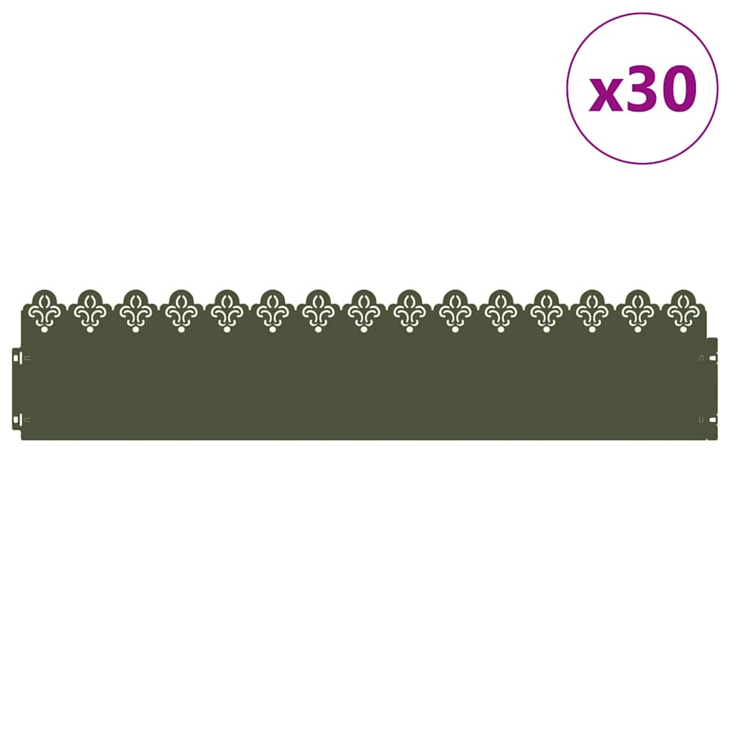Vidaxl gazonranden 30 pcs olijf groen 103 x 0,05 x 22 cm staal