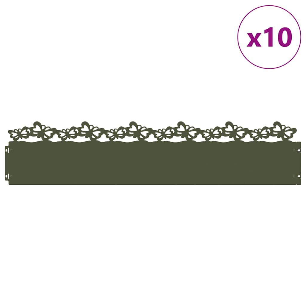 Vidaxl gazonranden 10 pcs olijf groen 103 x 0,05 x 22 cm staal