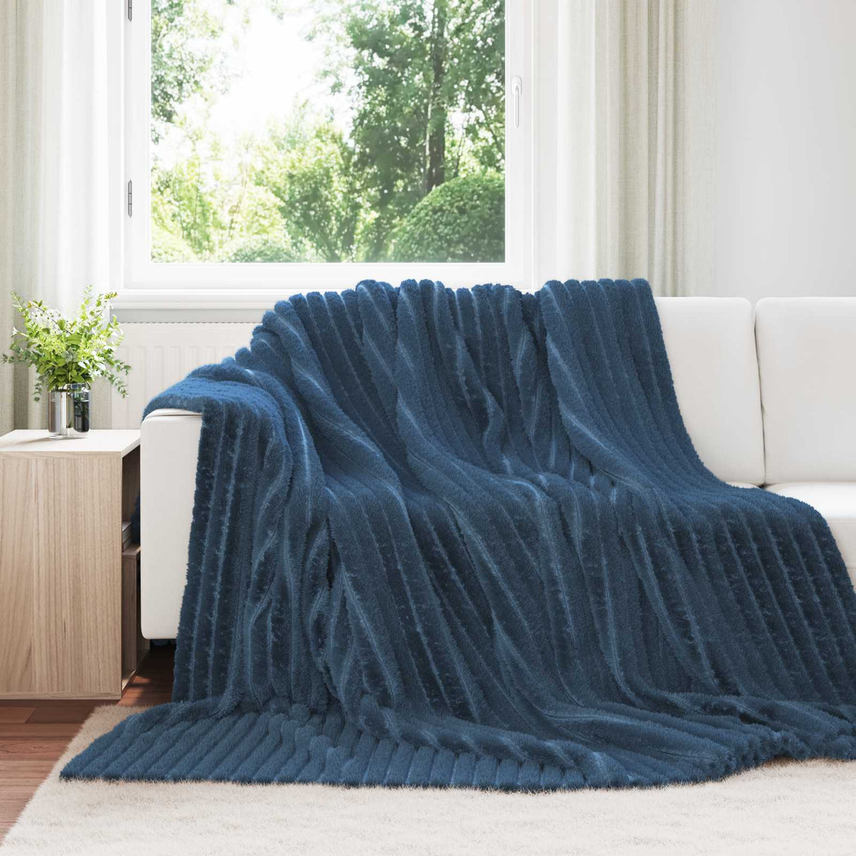 Vidaxl gooi deken marineblauw 240 x 220 cm fleece