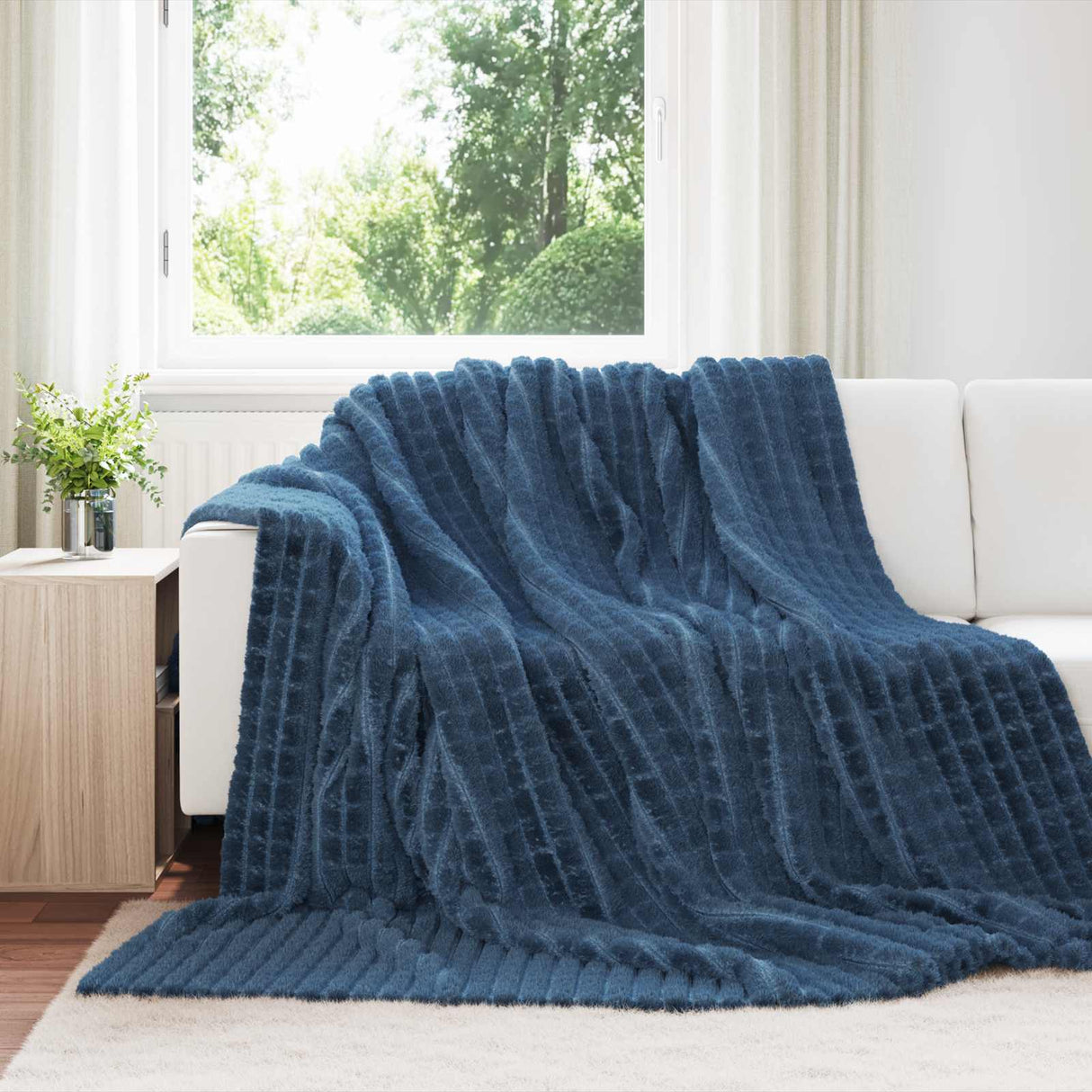 Vidaxl gooi deken marineblauw 240 x 220 cm fleece