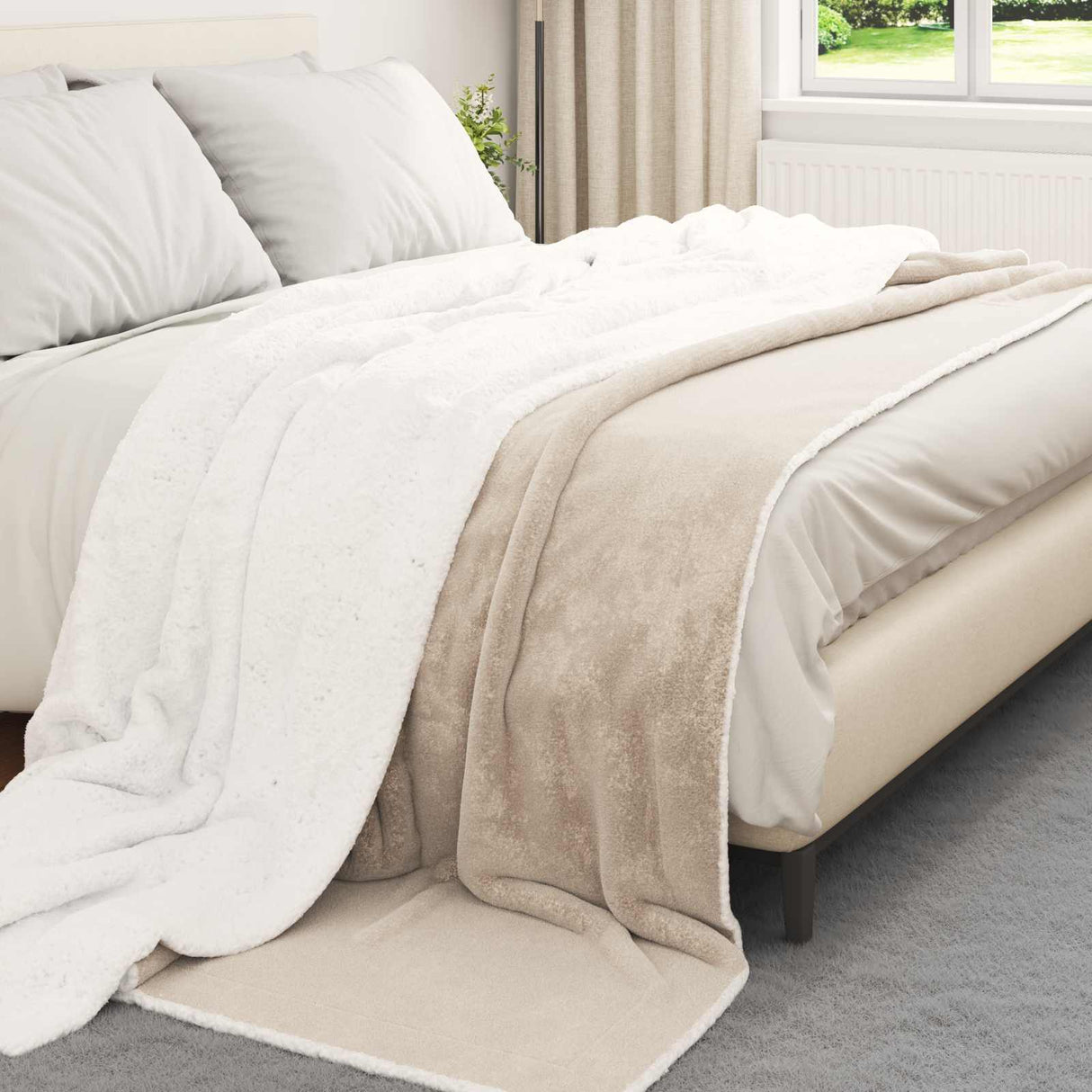 Vidaxl gooi deken beige 240 x 270 cm fleece