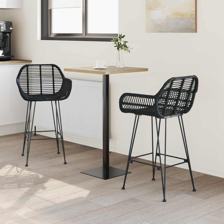 Vidaxl barkruk 2 st zwart 55 x 52 x 92 cm riet en ijzer