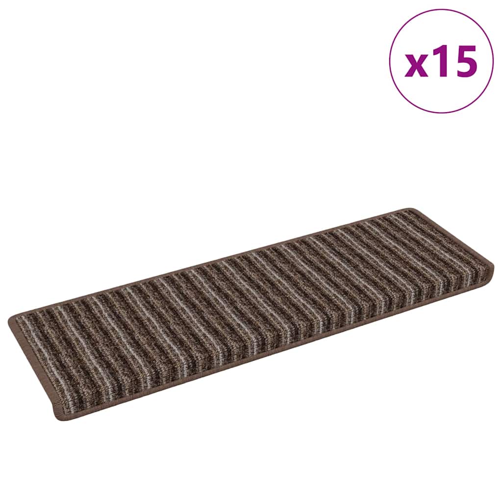 Vidaxl zelfklevende trapmatten gestreept 15 pcs bruin 65 x 21 x 4 cm