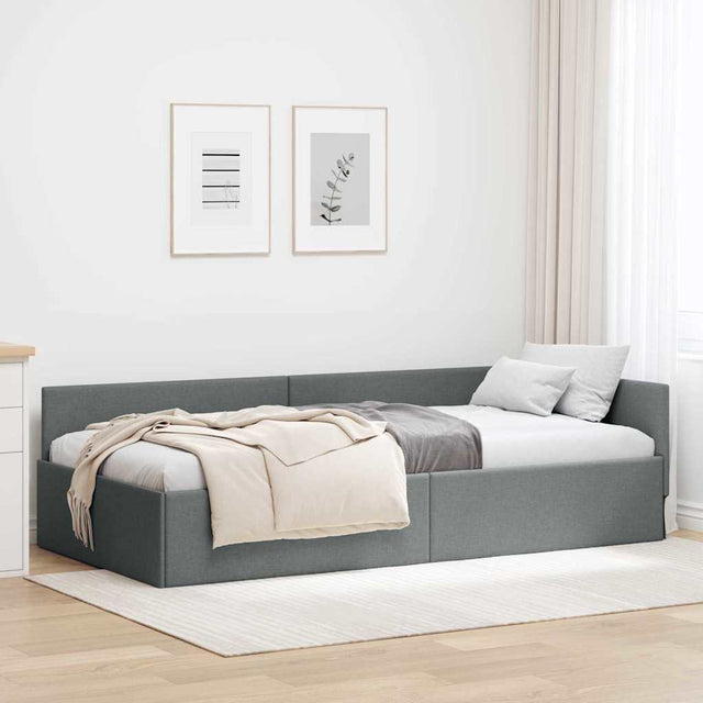 Vidaxl hoekbedframe donkergrijs 100 x 203 cm stof