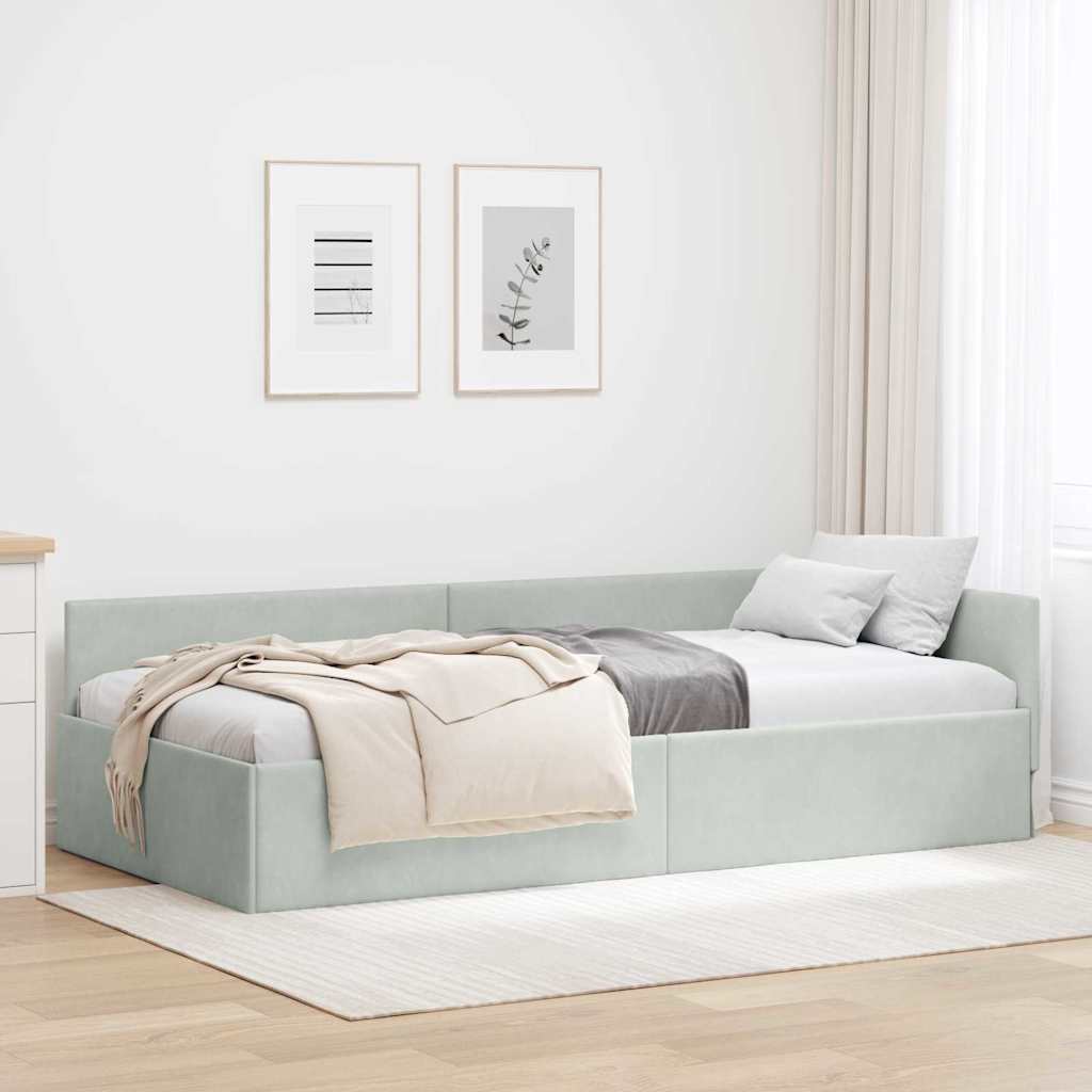 Vidaxl hoekbedframe lichtgrijs 90 x 200 cm fluweel