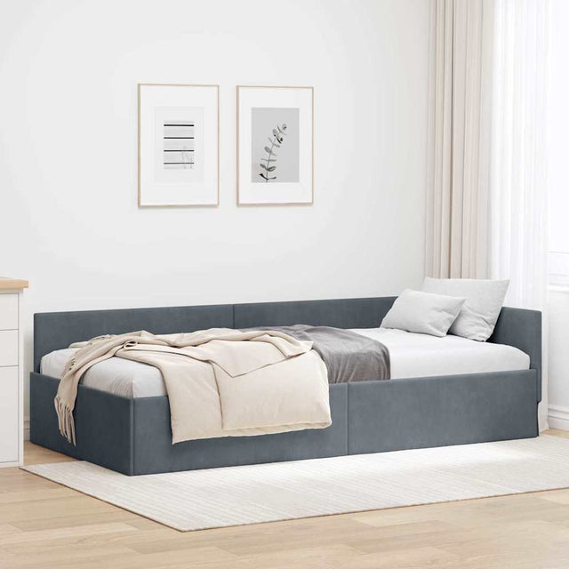 Vidaxl hoekbedframe donkergrijs 90 x 200 cm fluweel