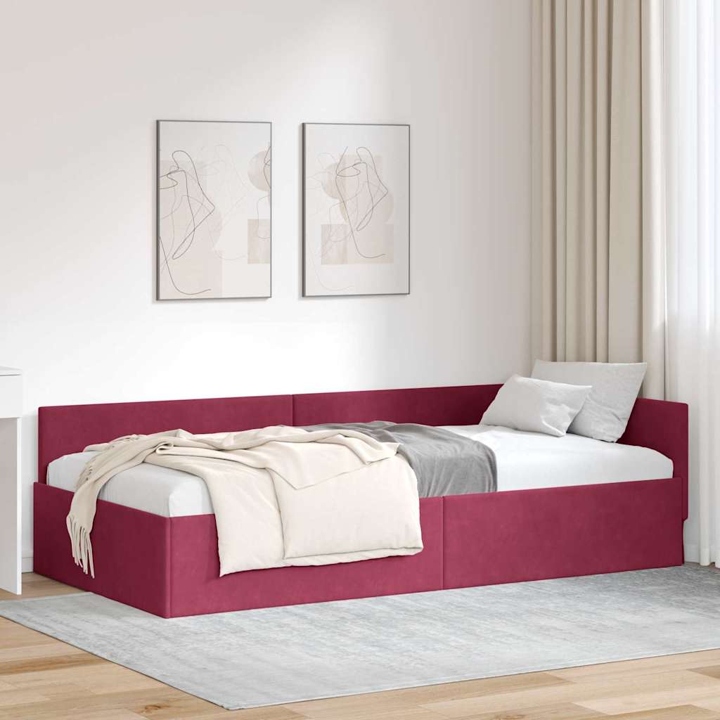 Vidaxl hoekbedframe wijnrood 90 x 200 cm fluweel