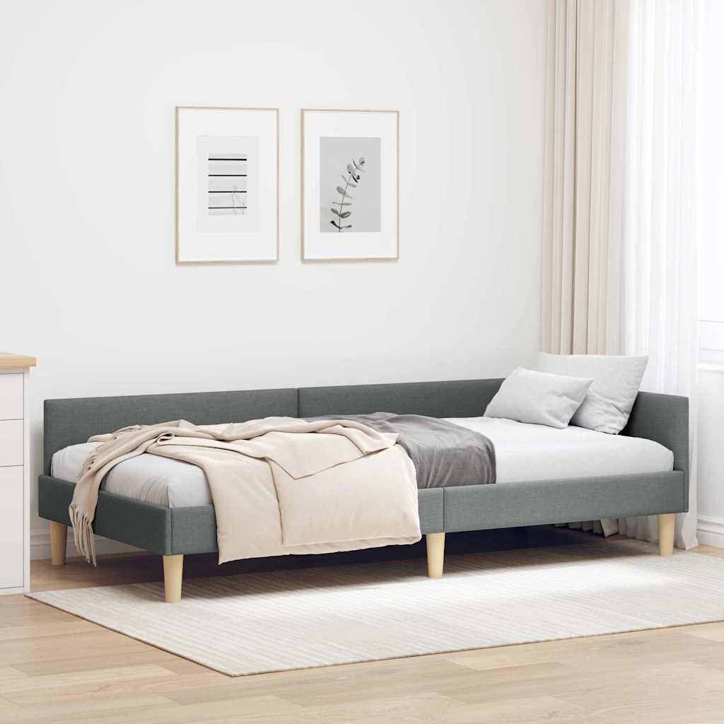 Vidaxl hoekbedframe donkergrijs 90 x 200 cm stof