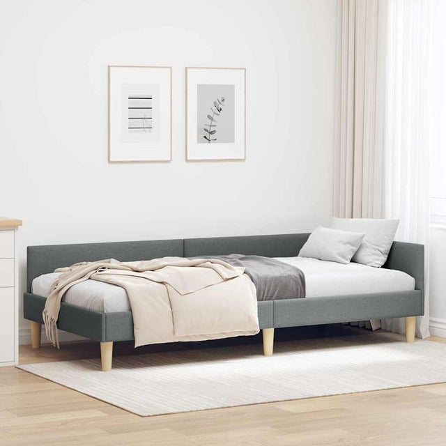 Vidaxl hoekbedframe donkergrijs 90 x 200 cm stof