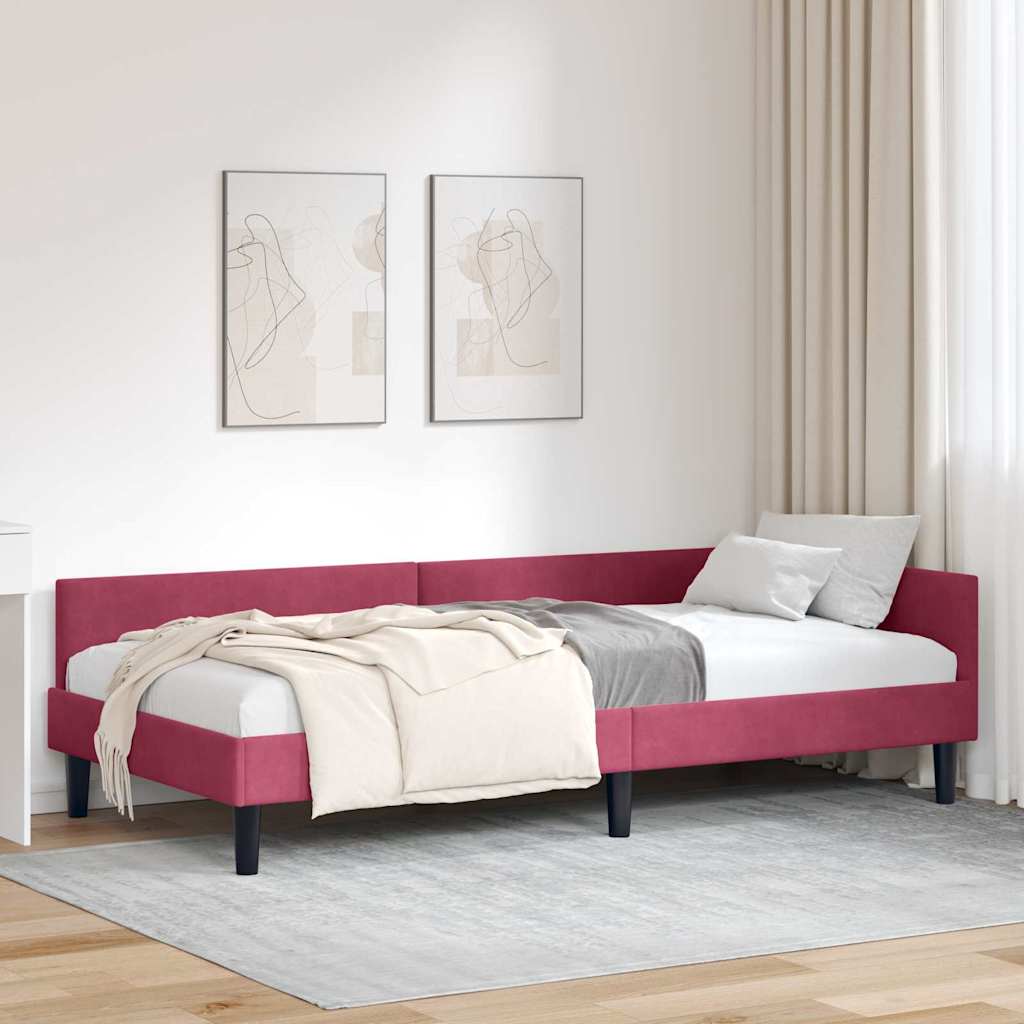 Vidaxl hoekbedframe wijnrood 90 x 200 cm fluweel