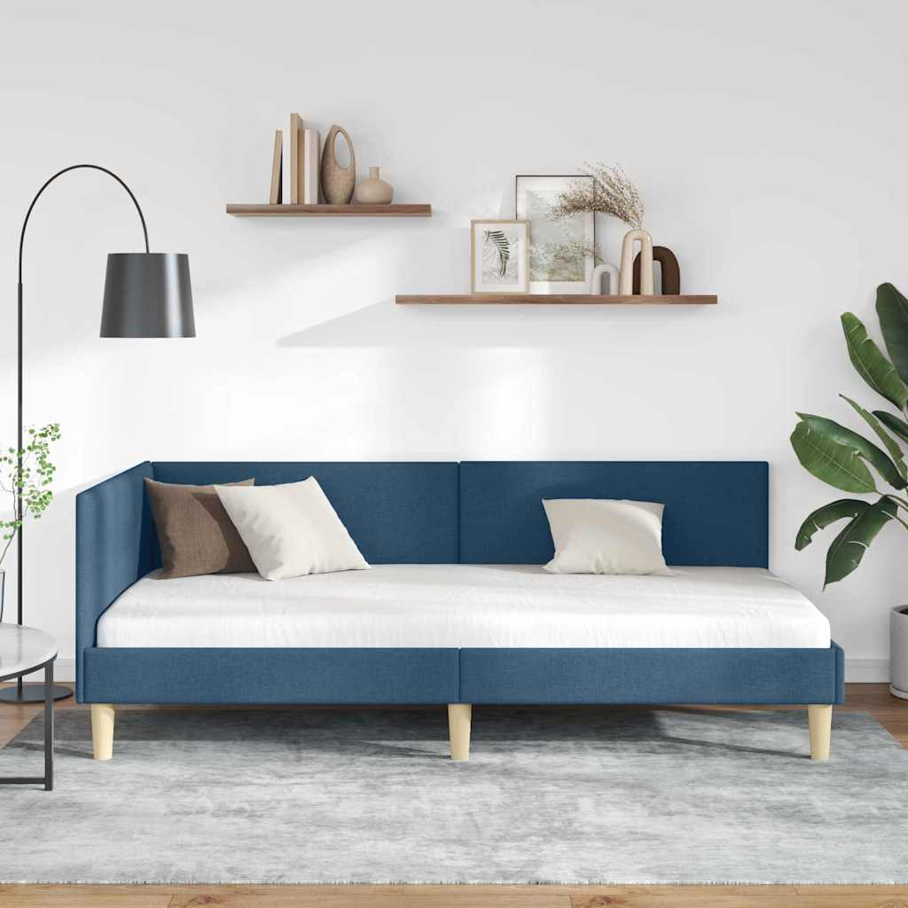 Vidaxl hoekbedframe blauw 90 x 190 cm stof