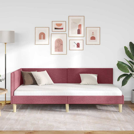 Vidaxl hoekbedframe wijnrood 90 cm x 200 cm stof en multiplex