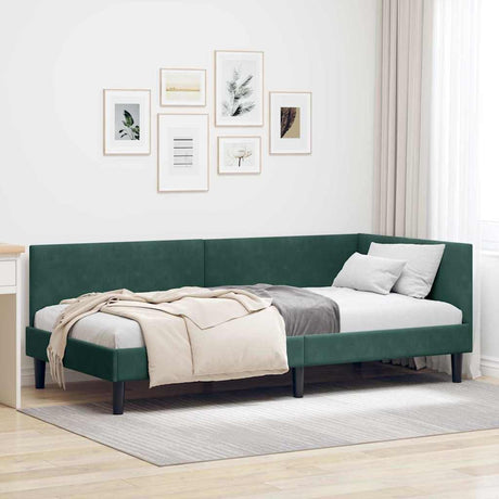 Vidaxl hoekbedframe met hoofdeinde donkergroen 90 cm x 190 cm fluweel