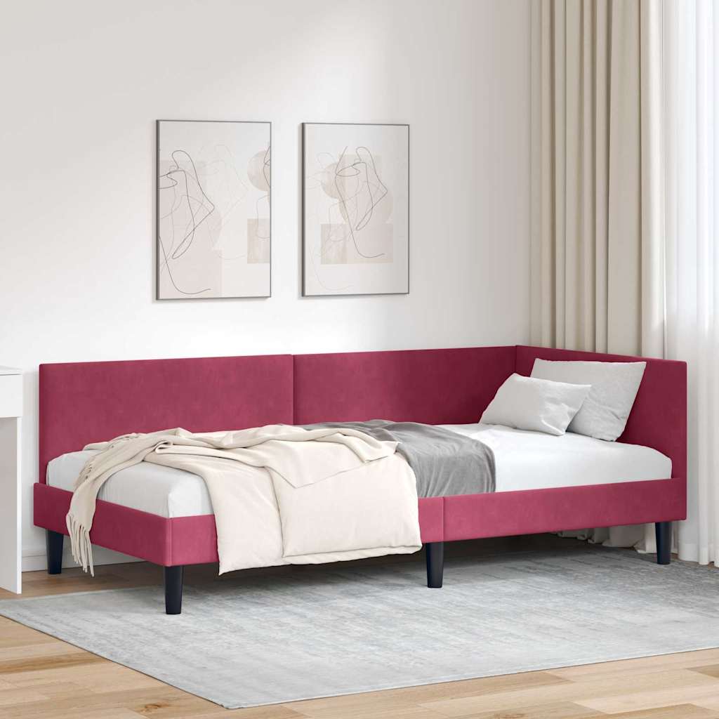 Vidaxl hoekbedframe wijnrood 100 x 200 cm fluweel